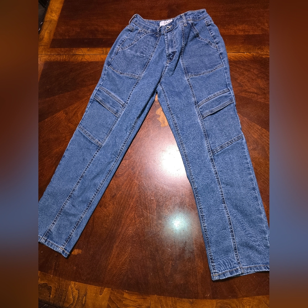 Indigo Rein Womens Relaxed Blue Cargo Jeans
